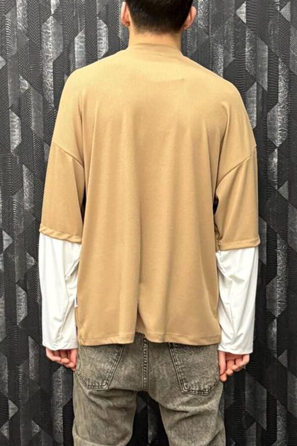 T-shirt in cotone elastico a coste con doppia manica - immagine 2