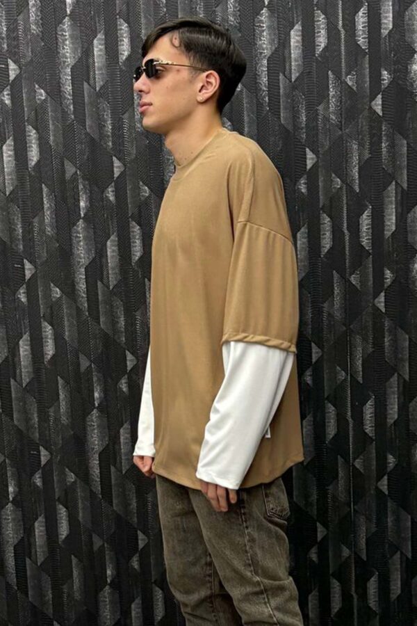 T-shirt in cotone elastico a coste con doppia manica - immagine 3